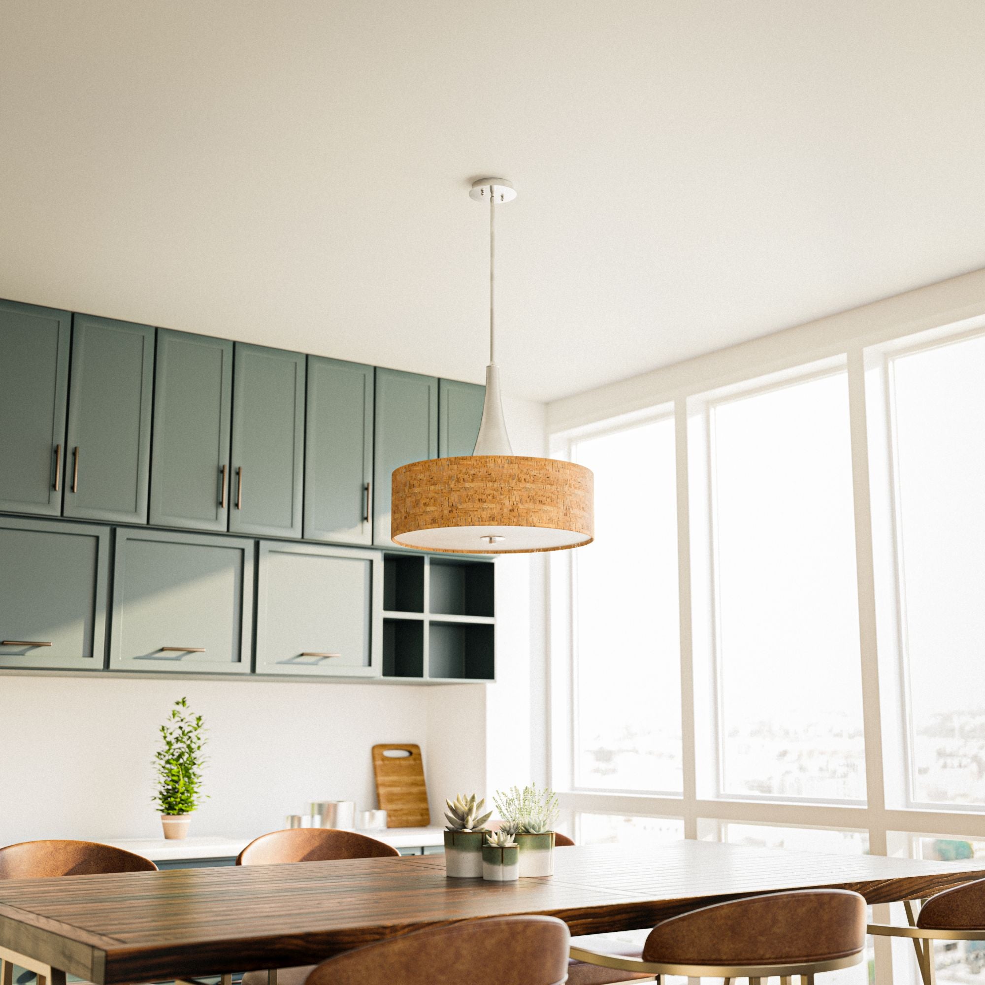 Bulletin 3-Light Pendant with Cork Drum Shade