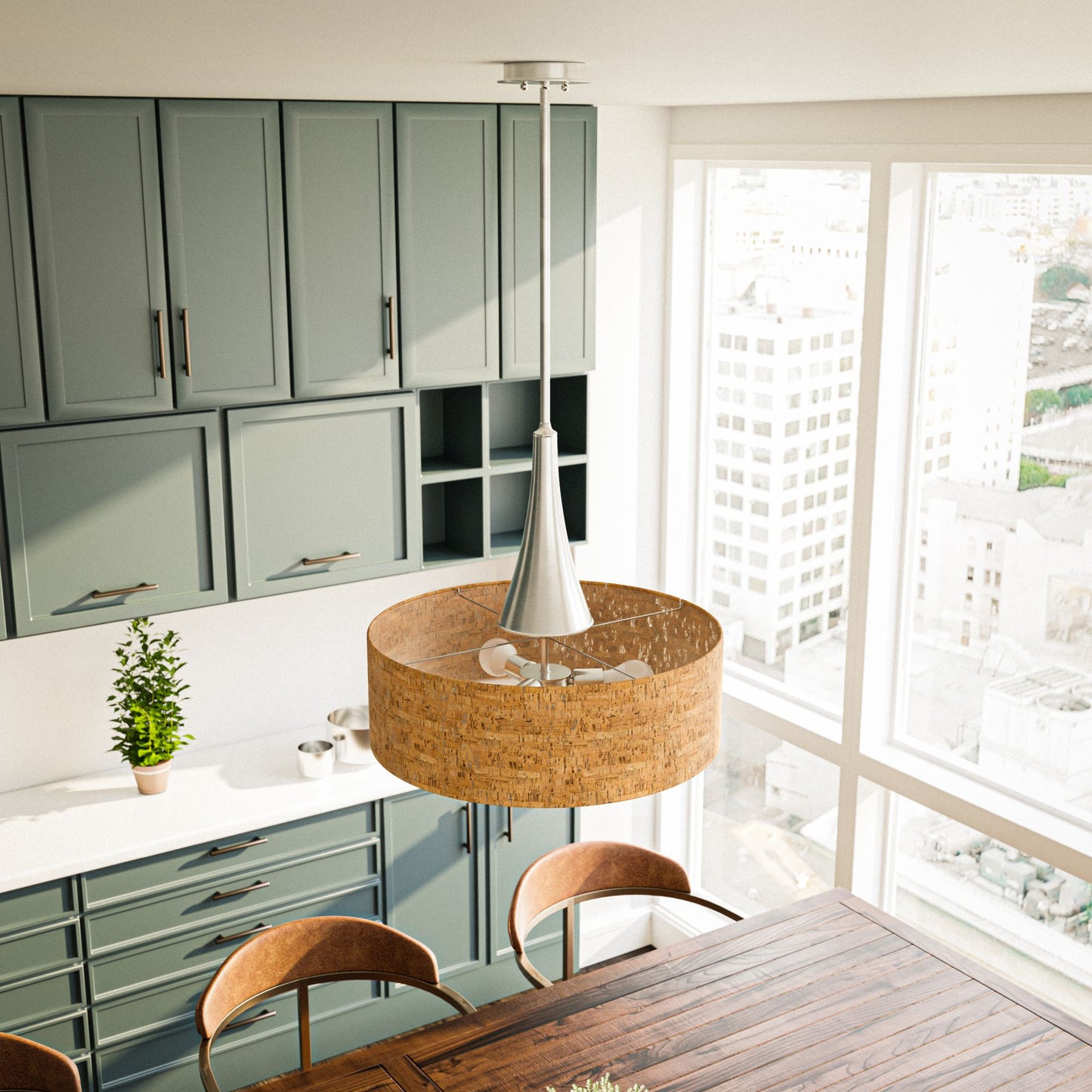 Bulletin 3-Light Pendant with Cork Drum Shade