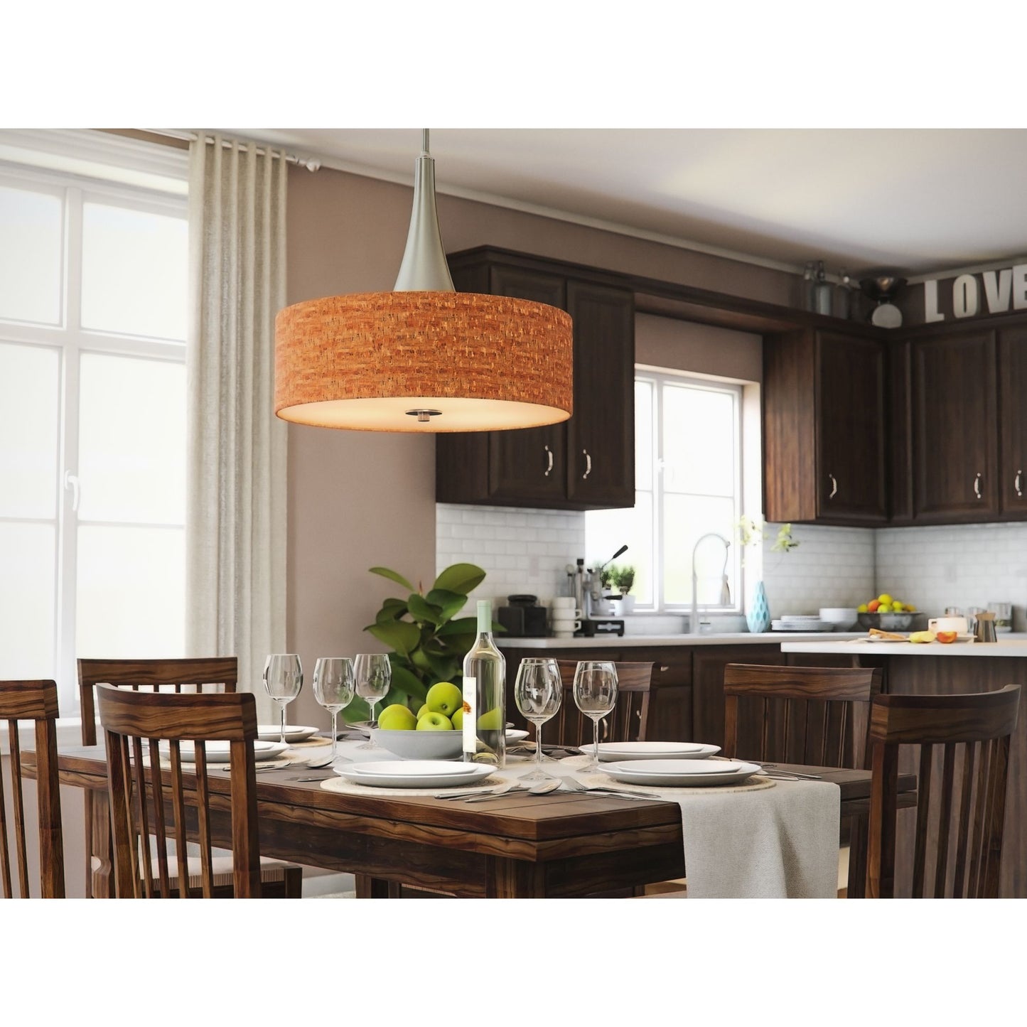 Bulletin 3-Light Pendant with Cork Drum Shade