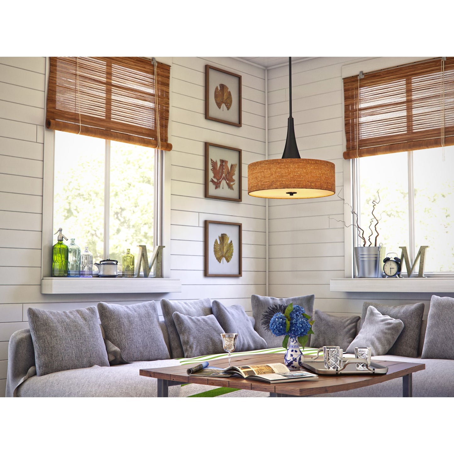 Bulletin 3-Light Pendant with Cork Drum Shade