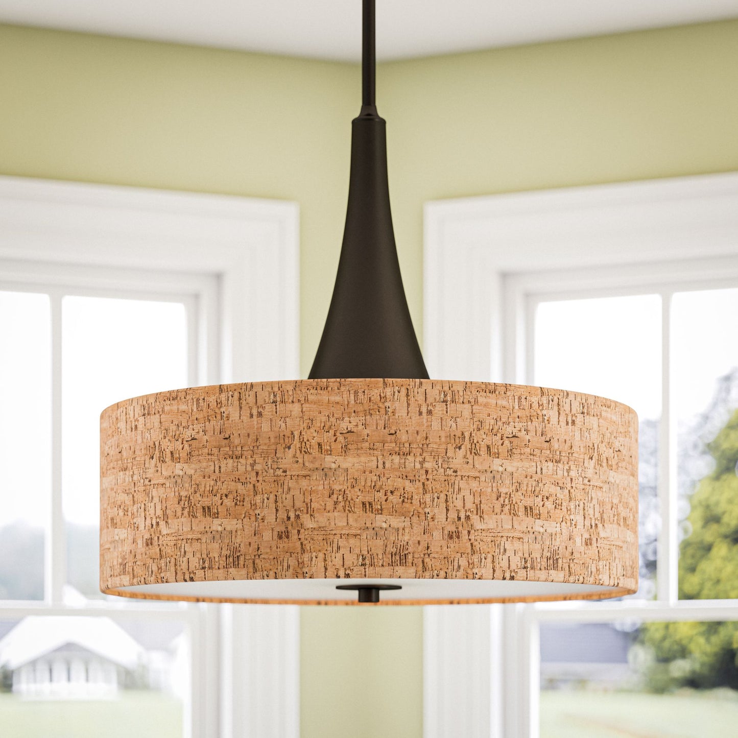 Bulletin 3-Light Pendant with Cork Drum Shade