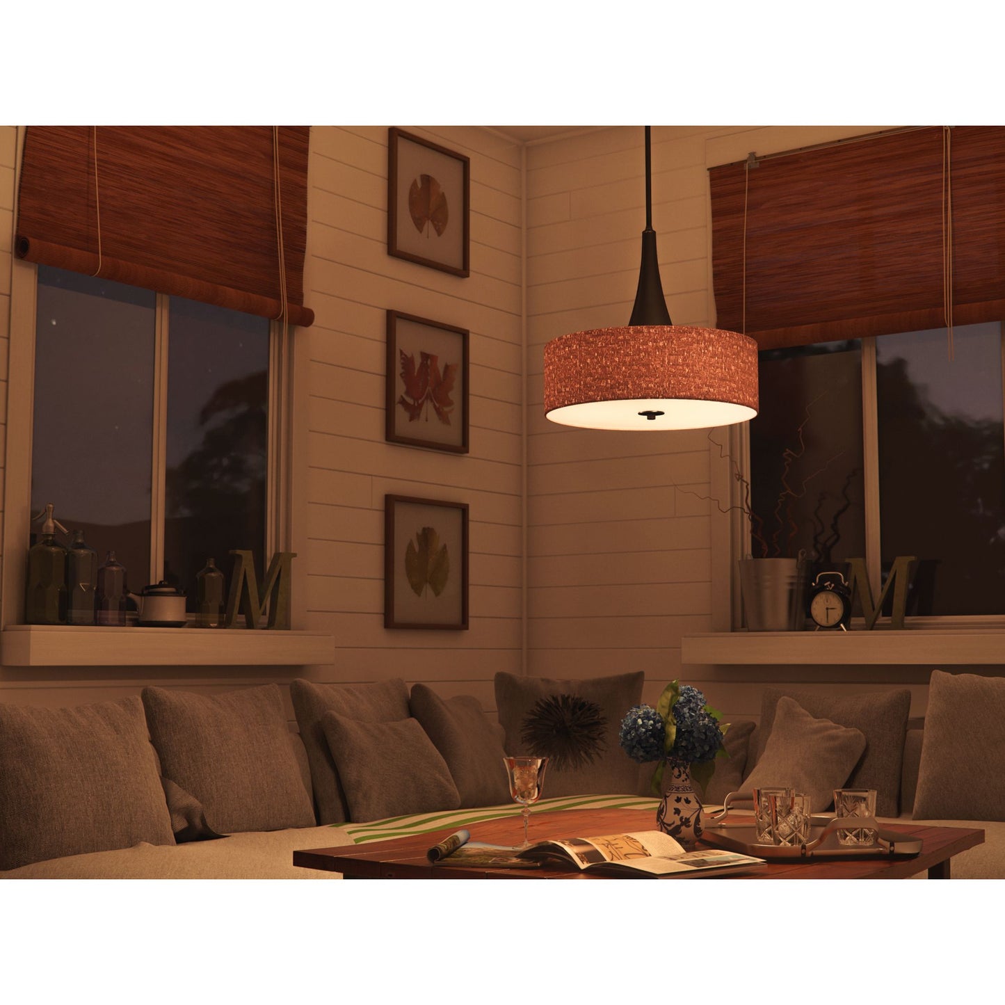 Bulletin 3-Light Pendant with Cork Drum Shade