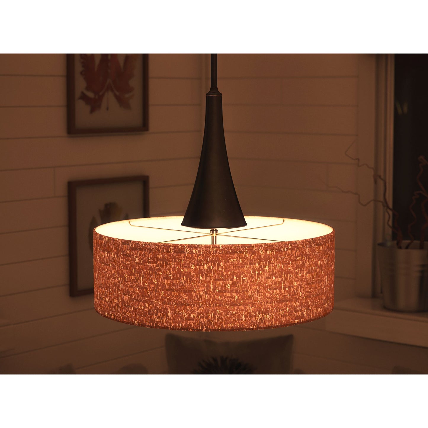 Bulletin 3-Light Pendant with Cork Drum Shade