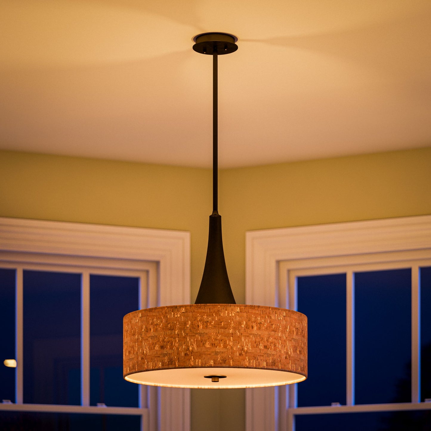 Bulletin 3-Light Pendant with Cork Drum Shade